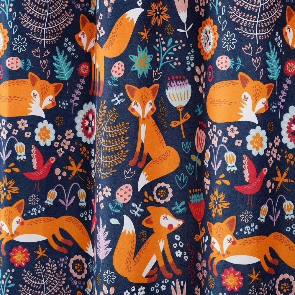 Lush Décor Kids Pixie Fox Shower Curtain 72x72 Navy Mildew Resistant Washable